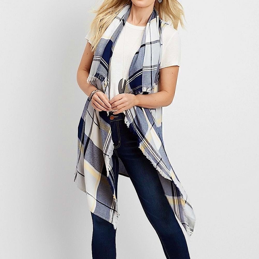 Mauries Plaid Open Front Vest, size S/M